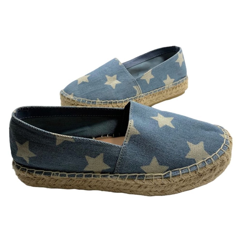 Steve Madden TALAN Blue Chambray Star Print Espadrilles Size 7.5 Flats
